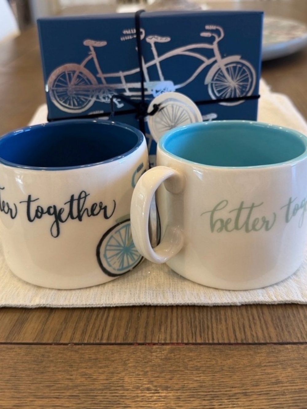 Anthropologie NIB Better Together Tandem Bicycle Set of Two Mugs - Picture 5 of 7